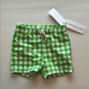Janie and Jack Vibrant Green and White Gingham Swim Shorts Size 12-18 months
